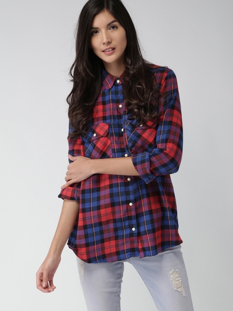

FOREVER 21 Women Red & Blue Checked Casual Shirt