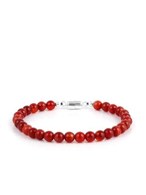 

LA SOULA Red 925 Sterling Silver Agate Beaded Bracelet Rakhi