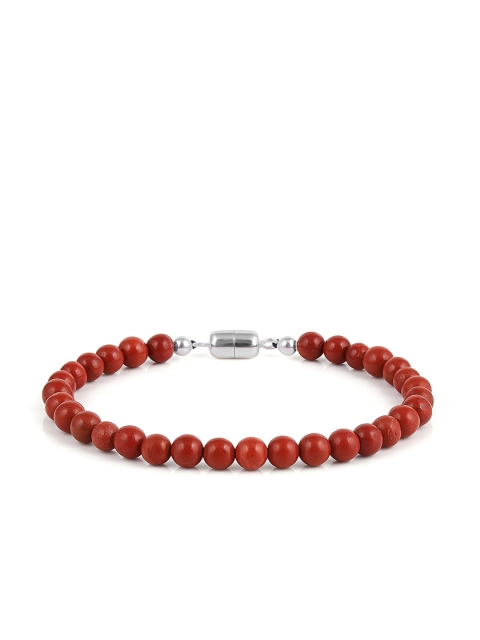 

LA SOULA Men 925 Sterling Silver Red Stone Beaded Rakhi