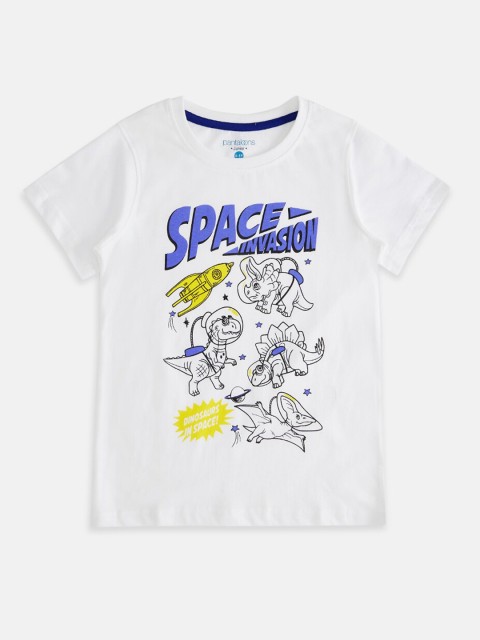 

Pantaloons Junior Boys White Typography Printed T-shirt