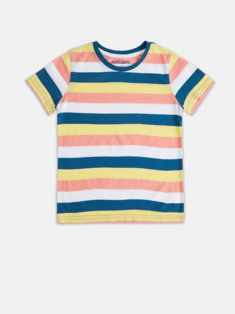 

Pantaloons Junior Boys Mustard Yellow Striped V-Neck T-shirt