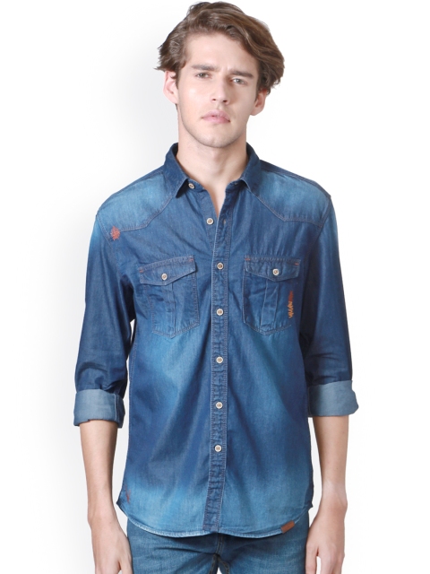 

People Men Blue Slim Fit Faded Casual Shirt
