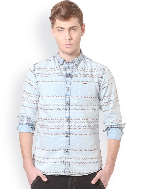 

People Men Blue Slim Fit Printed Casual Shirt