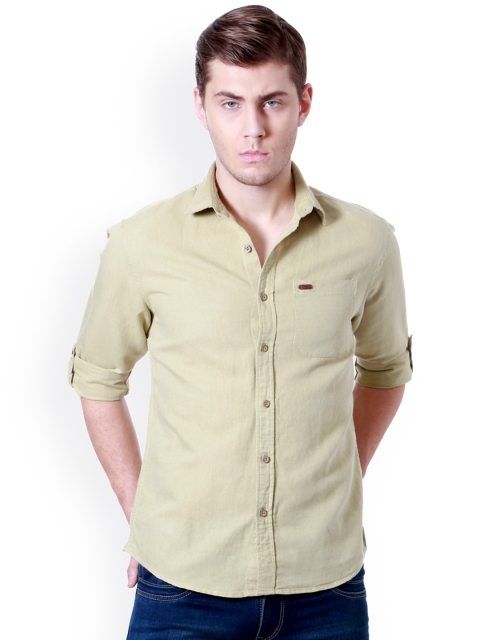 

People Men Beige Slim Fit Solid Casual Shirt