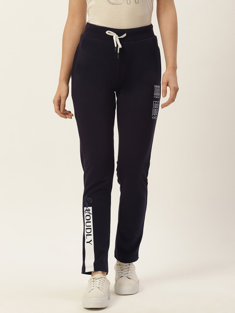

Madame Women Navy Blue Typography Printed Track Pants