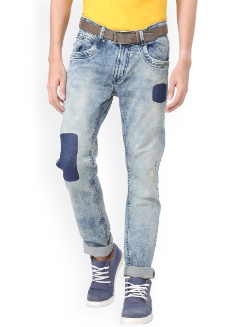 

People Men Blue Slim Fit Mid-Rise Mildly Distressed Jeans