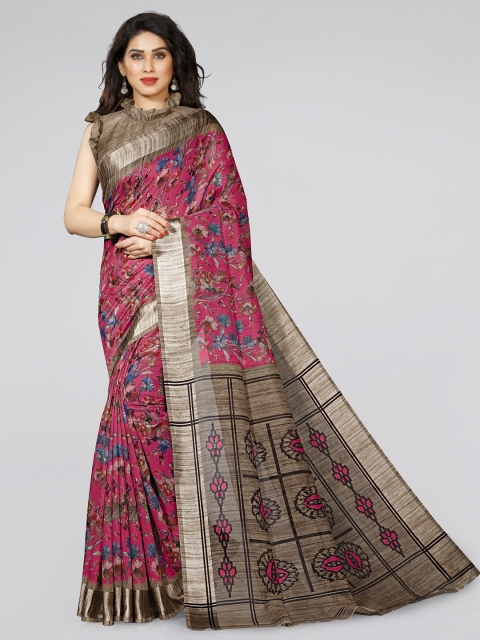 

MIRCHI FASHION Pink & Grey Floral Saree
