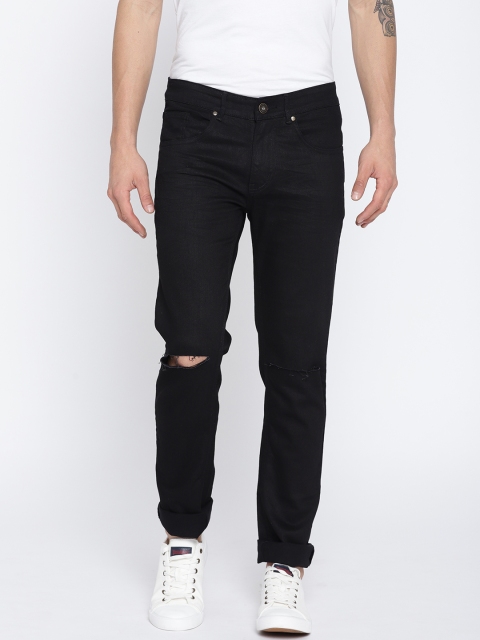 

People Men Black Slim Fit Mid-Rise Slash Knee Jeans