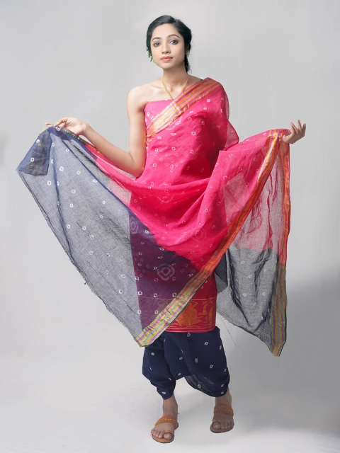 

Unnati Silks Pink & Blue Dyed Pure Cotton Unstitched Dress Material