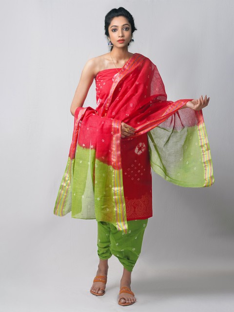 

Unnati Silks Red & Green Dyed Pure Cotton Unstitched Dress Material