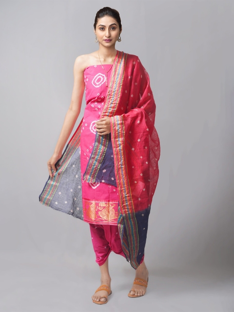 

Unnati Silks Pink & Blue Dyed Pure Cotton Unstitched Dress Material