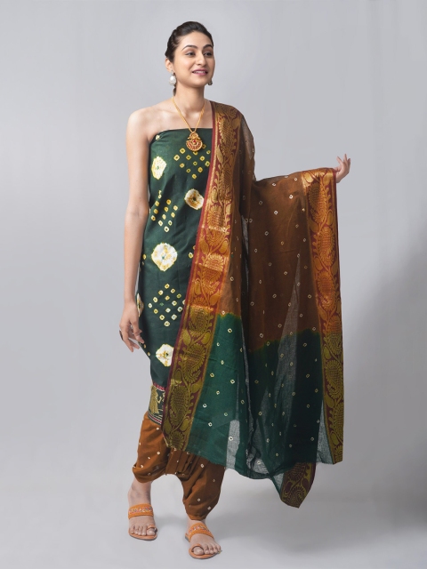 

Unnati Silks Green & Brown Dyed Pure Cotton Unstitched Dress Material