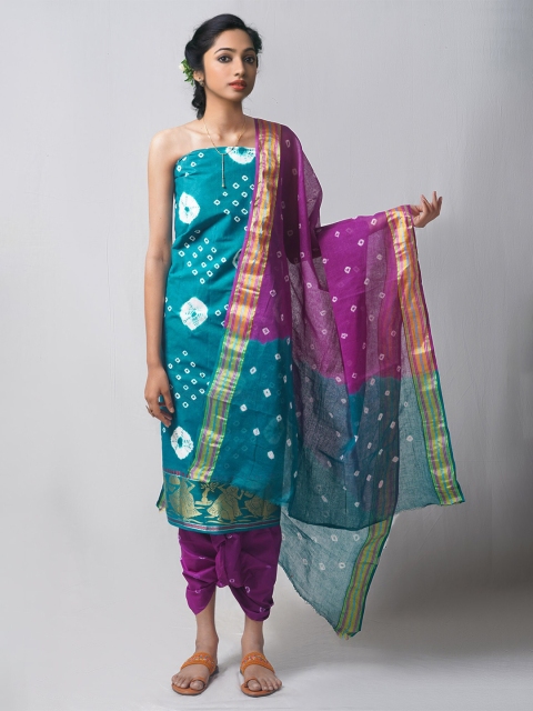 

Unnati Silks Purple & Blue Dyed Pure Cotton Unstitched Dress Material