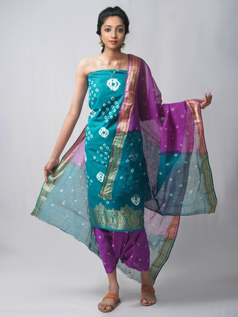 

Unnati Silks Blue & Purple Dyed Pure Cotton Unstitched Dress Material