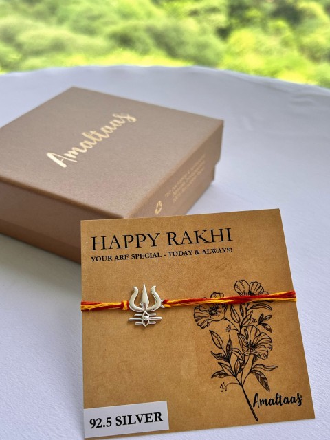 

Amaltaas 925 Silver Trishul Rakhi With Card