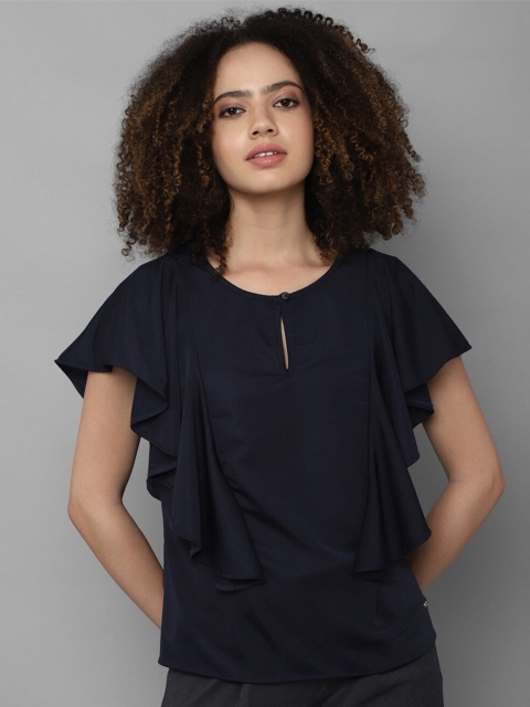 

Allen Solly Woman Navy Blue & dark sapphire Keyhole Neck Top