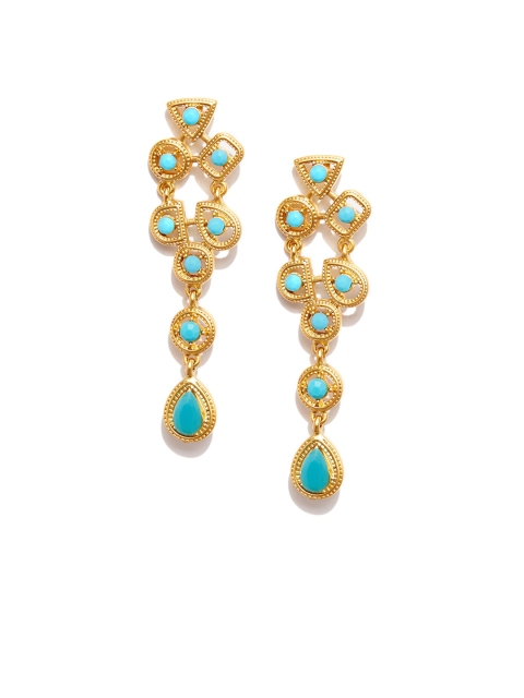 

Kazo Gold-Toned & Sea Green Teardrop Shaped Drop Earrings