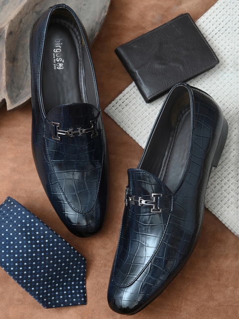 

birgos Men Black Textured Formal Leather Slip-on's
