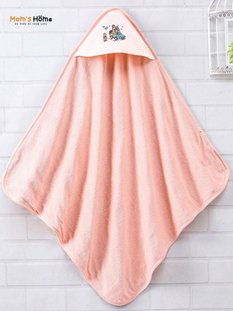 

Moms Home Infant Kids Peach-Coloured Solid Cotton Hooded Bath Towel