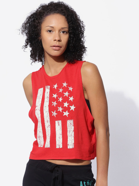 

Aeropostale Women Red Printed Round Neck T-shirt
