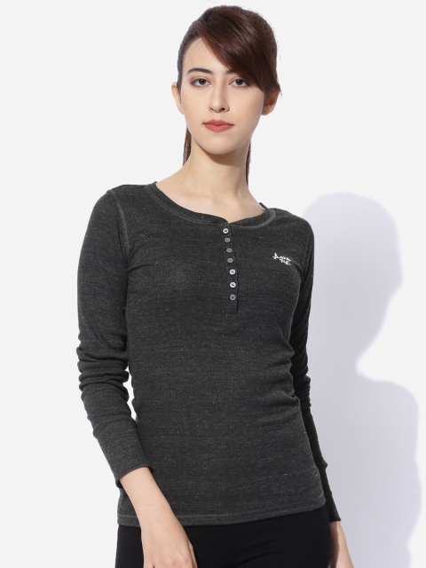 

Aeropostale Women Charcoal Grey Henley Neck T-shirt