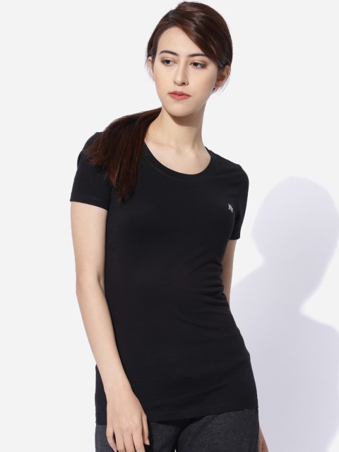 

Aeropostale Women Black Solid Round Neck T-shirt