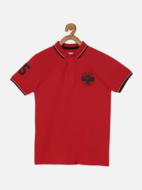 

R&B Boys Red & wine red High Neck Applique T-shirt