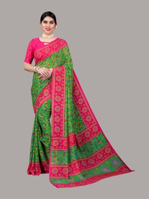 

Yashika Green & Pink Floral Saree