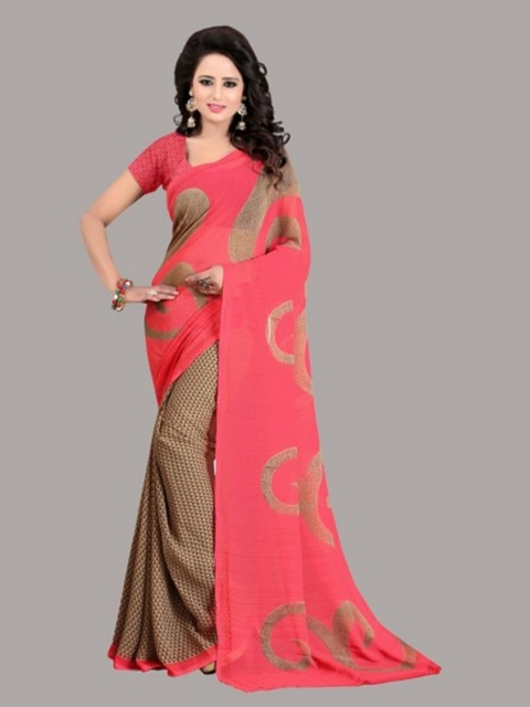 

Yashika Red & Gold-Toned Paisley Saree
