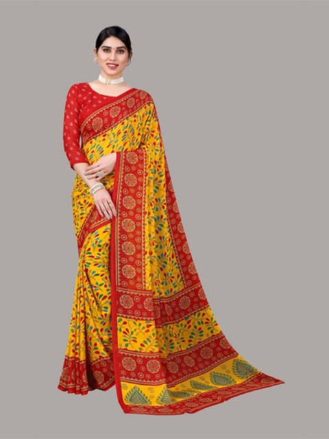 

Yashika Yellow & Red Floral Saree