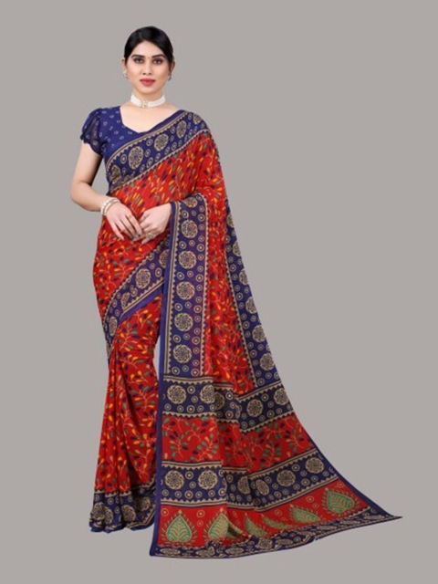 

Yashika Red & Blue Floral Saree