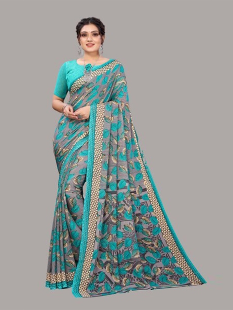 

Yashika Teal & Beige Floral Saree