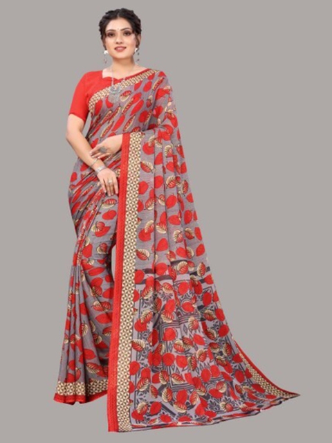 

Yashika Red & Grey Floral Saree