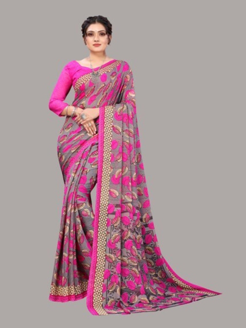 

Yashika Pink & Grey Floral Saree