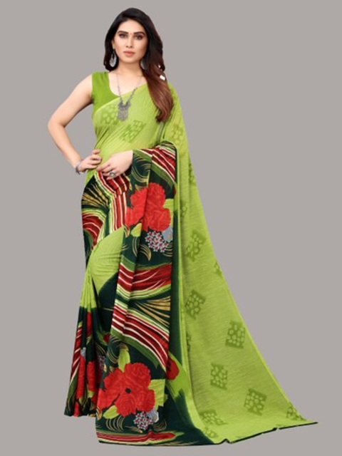 

Yashika Green & Red Floral Saree
