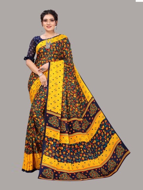 

Yashika Yellow & Blue Floral Saree