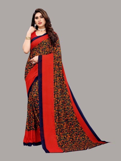 

Yashika Red & Blue Floral Saree