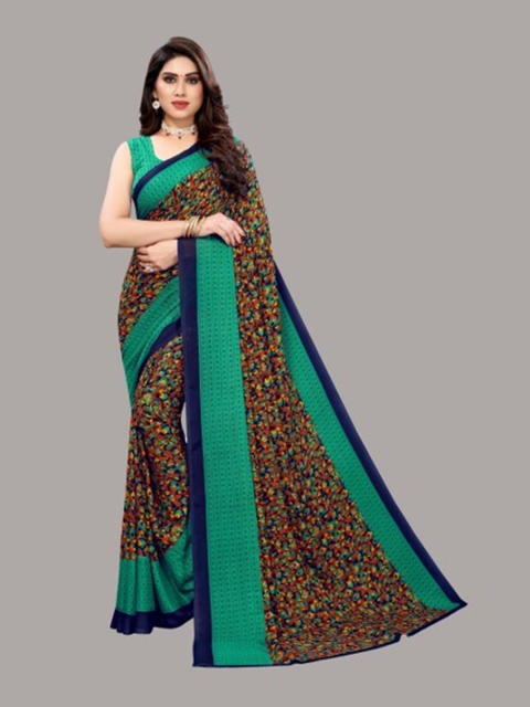 

Yashika Green & Turquoise Blue Floral Saree