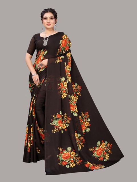 

Yashika Brown & Red Floral Saree