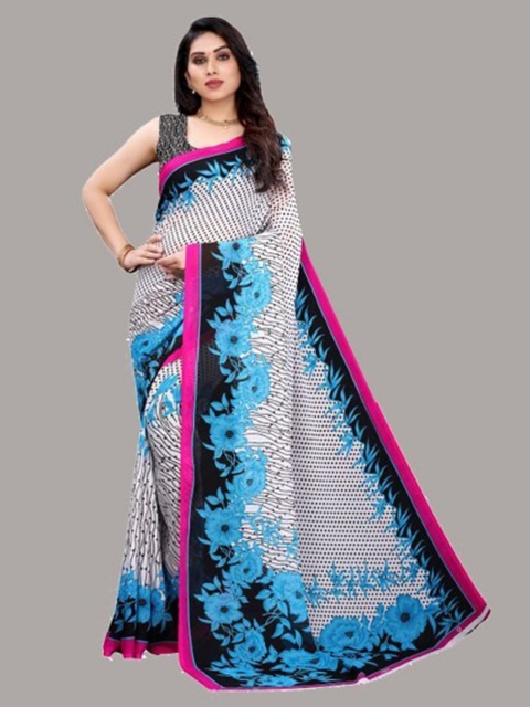 

Yashika White & Blue Floral Zari Saree