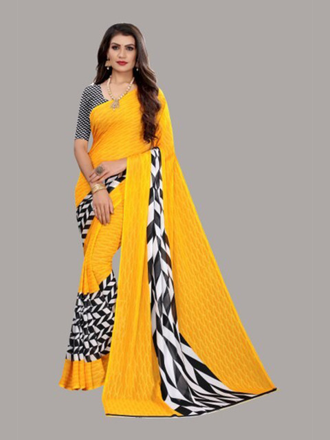 

Yashika Yellow & White Saree