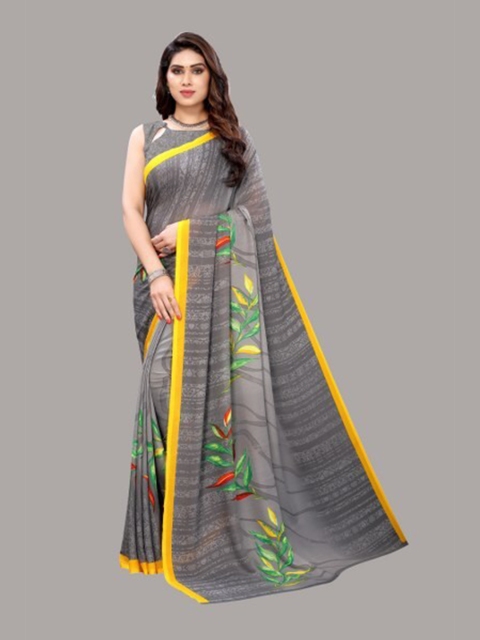 

Yashika Grey & Yellow Floral Zari Saree