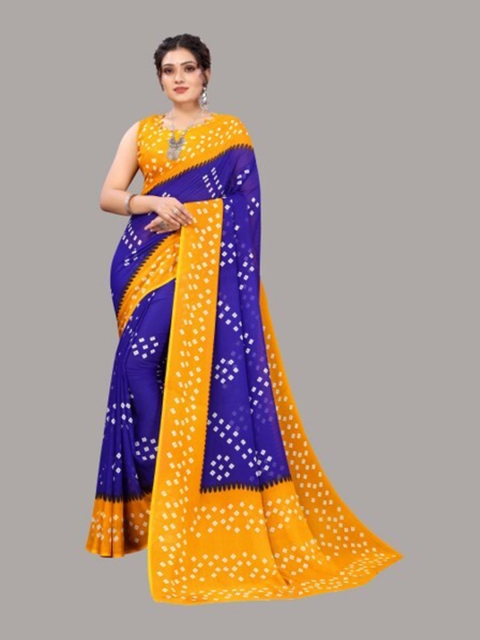 

Yashika Blue & Orange Zari Saree