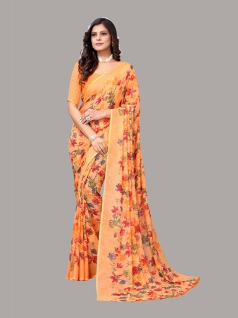 

Yashika Orange & Red Floral Saree