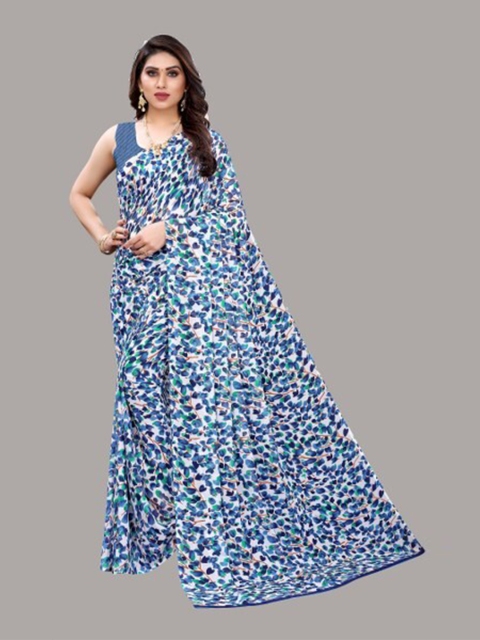 

Yashika White & Blue Floral Saree