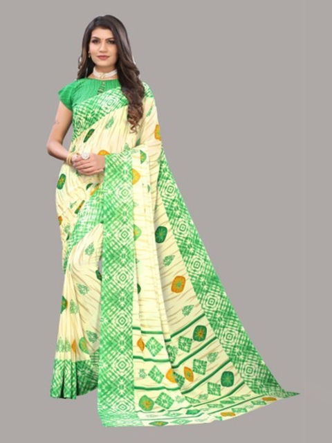 

Yashika Green & Orange Bandhani Saree