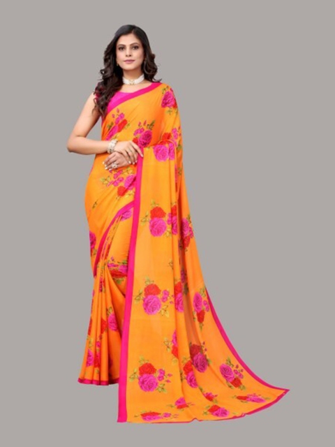 

Yashika Orange & Pink Floral Saree