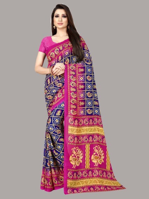 

Yashika Pink & Blue Ethnic Motifs Saree