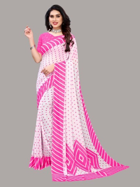 

Yashika Pink & White Bandhani Saree