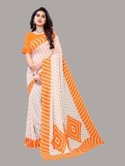 

Yashika Orange & White Saree